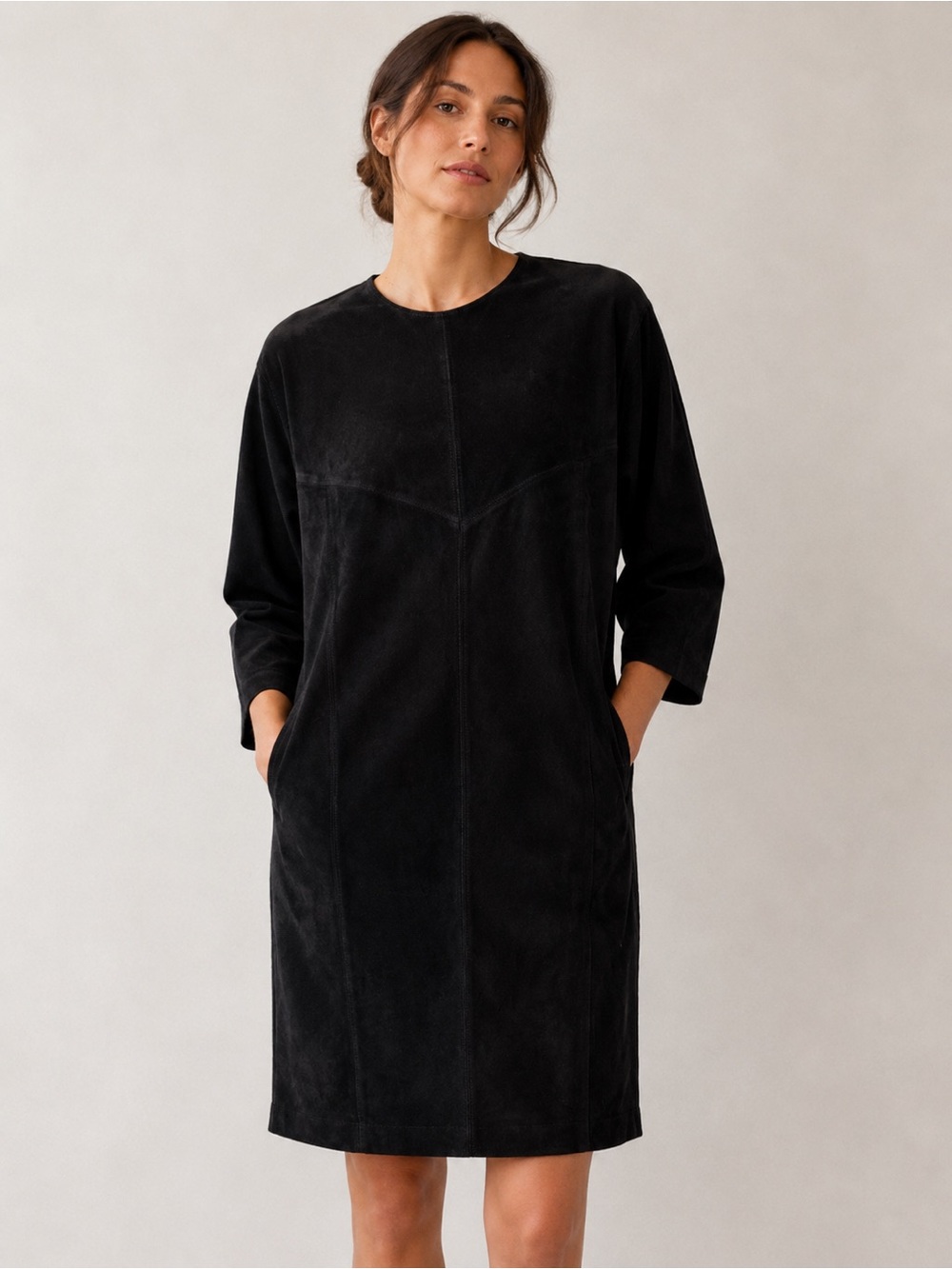 Vintage 90s First in Leather Black Suede Shift Dress Canada Sz 8